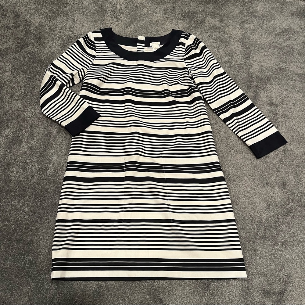Jcrew silk stripe dress with front pockets